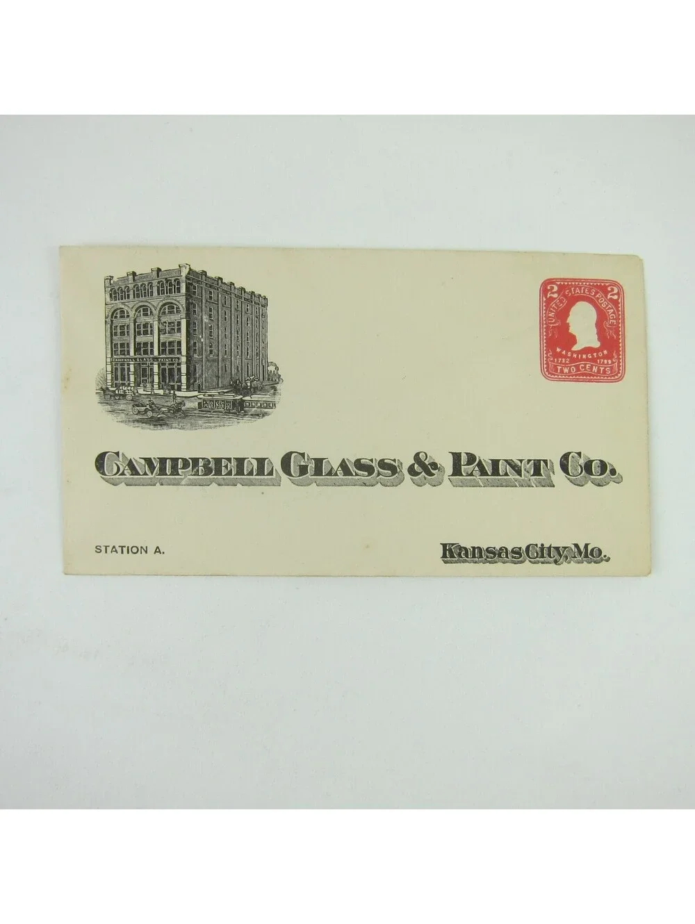 US Postal Stationery Campbell Glass & Paint Co Kansas City Missouri 2c Antique